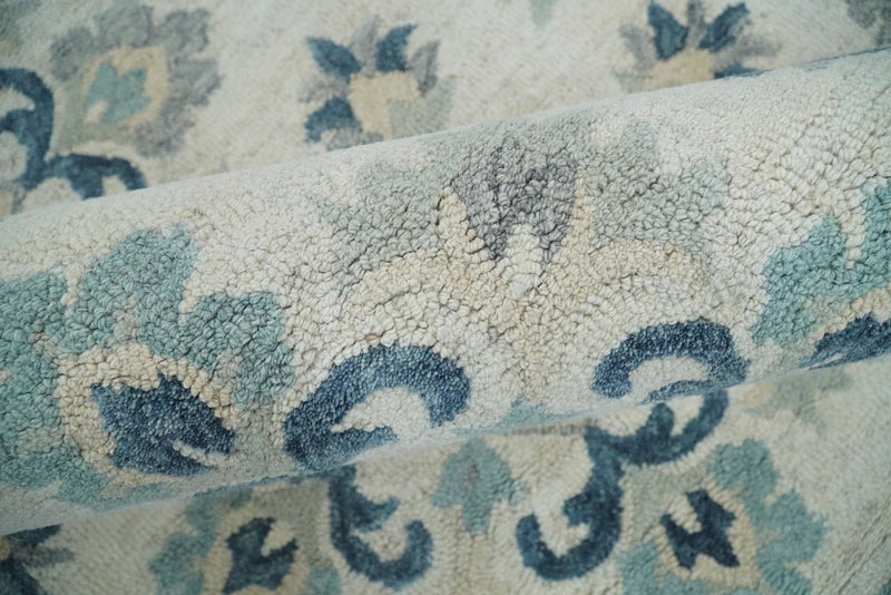 5x8 Hand Tufted White and Blue Floral Oriental Kids Wool Area Rug | TRDMA42 - The Rug Decor