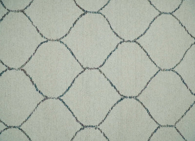5x8 Hand Tufted White and Blue Modern Geometric Diamond Trellis Wool Area Rug | TRDMA116 - The Rug Decor