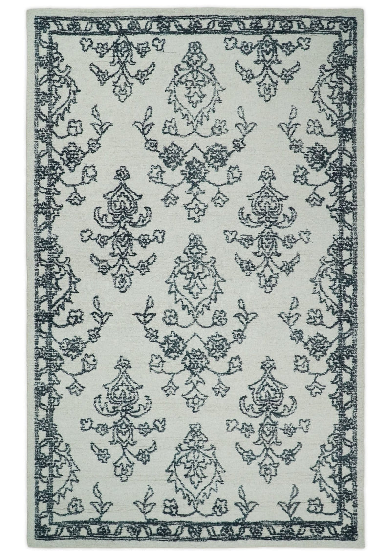 5x8 Hand Tufted White and Blue Oriental Persian Wool Area Rug | TRDMA126 - The Rug Decor