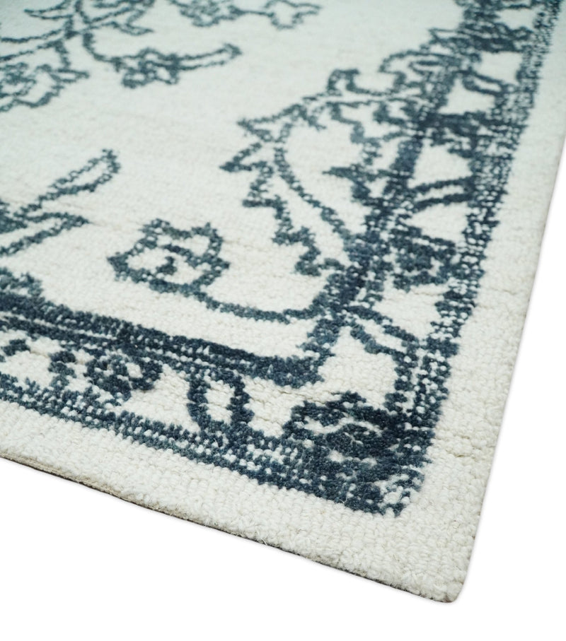 5x8 Hand Tufted White and Blue Oriental Persian Wool Area Rug | TRDMA126 - The Rug Decor