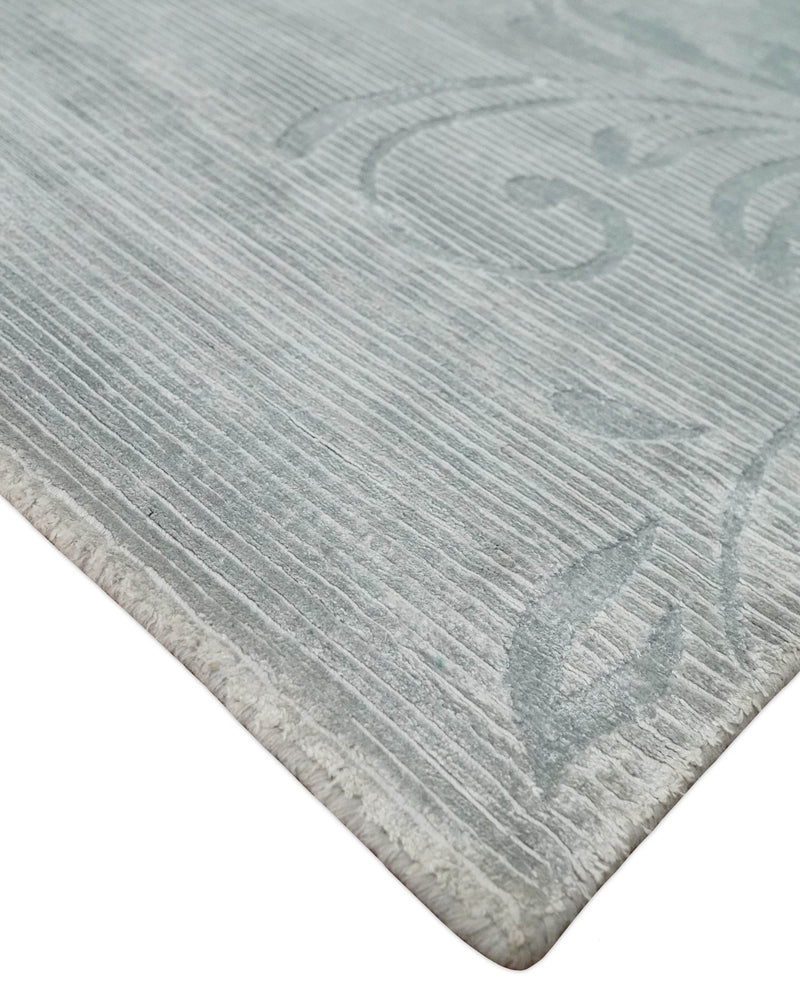 5x8 Hand Woven and hand carved Carved Silver and Gray Floral Art Silk Rug | KNT9 - The Rug Decor