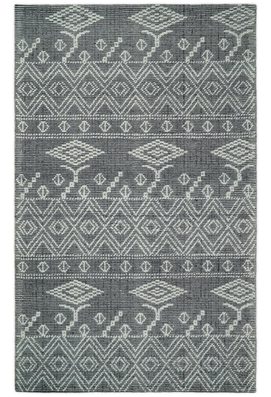 5x8 Hand woven tribal Woolen Chunky and Soft White and Black Wool Area Rug | TRDMA18 - The Rug Decor