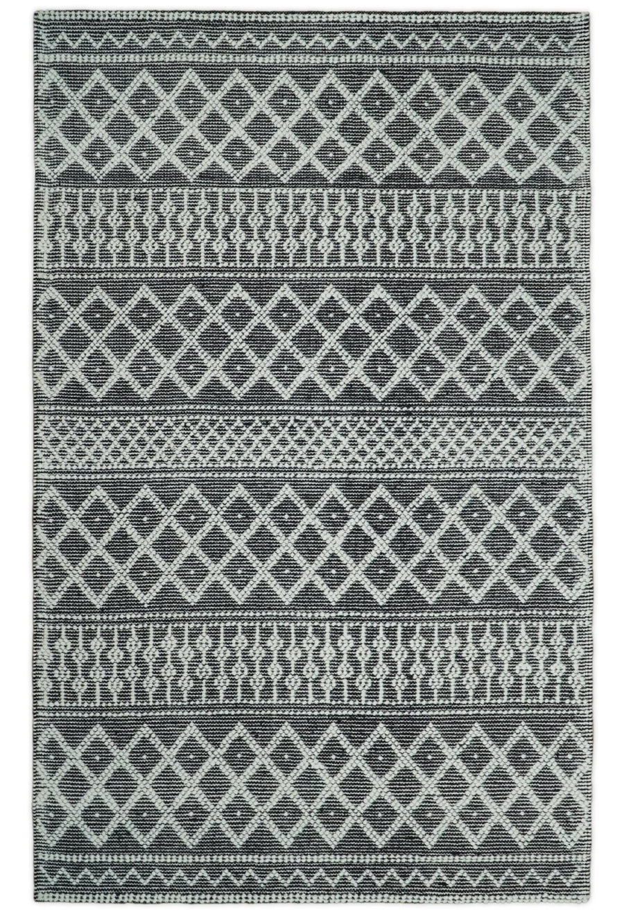 5x8 Hand woven tribal Woolen Chunky and Soft White and Black Wool Area Rug | TRDMA22 - The Rug Decor