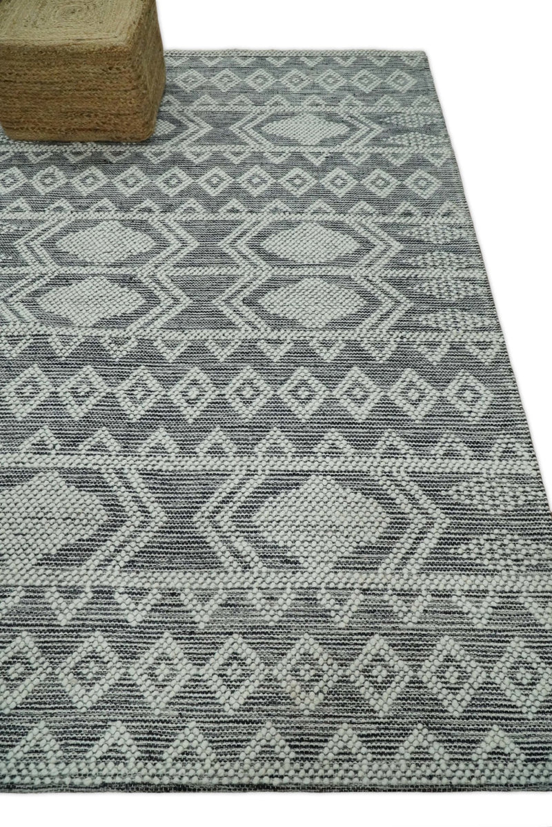 5x8 Hand woven tribal Woolen Chunky and Soft White and Black Wool Area Rug | TRDMA23 - The Rug Decor