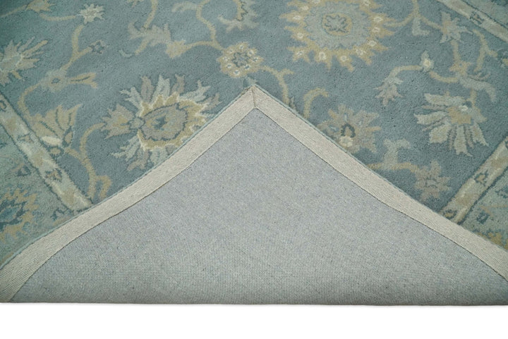 5x8 Handmade Classic Vintage Design Blue and Silver Wool Area Rug | TRDCP12158 - The Rug Decor