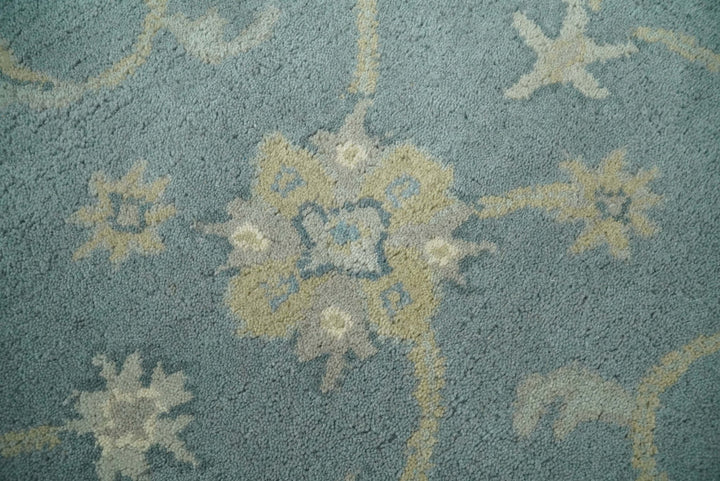 5x8 Handmade Classic Vintage Design Blue and Silver Wool Area Rug | TRDCP12158 - The Rug Decor