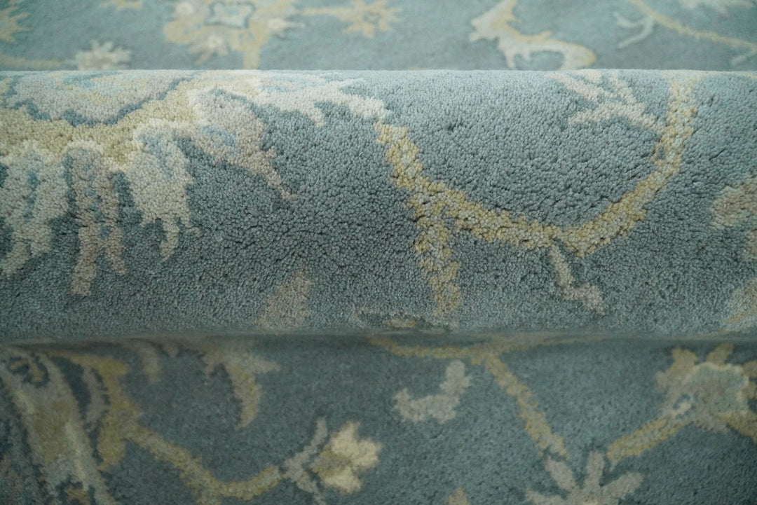 5x8 Handmade Classic Vintage Design Blue and Silver Wool Area Rug | TRDCP12158 - The Rug Decor