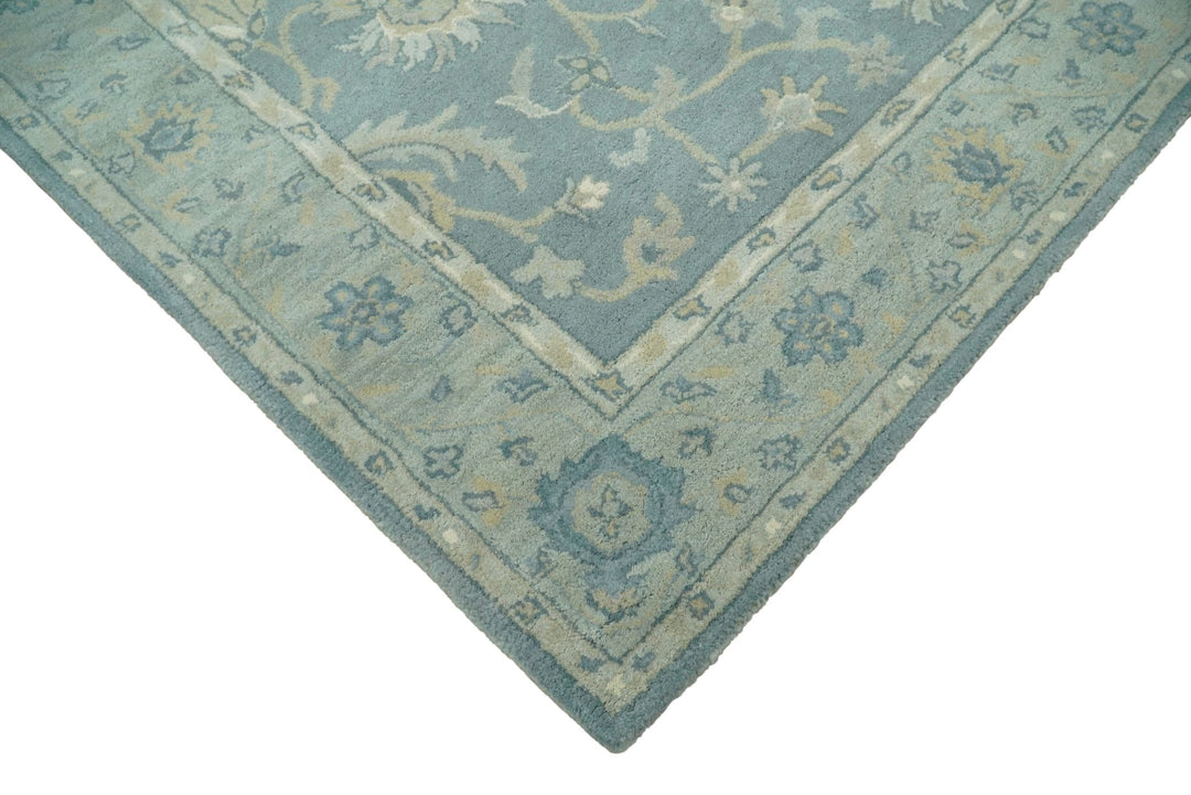 5x8 Handmade Classic Vintage Design Blue and Silver Wool Area Rug | TRDCP12158 - The Rug Decor