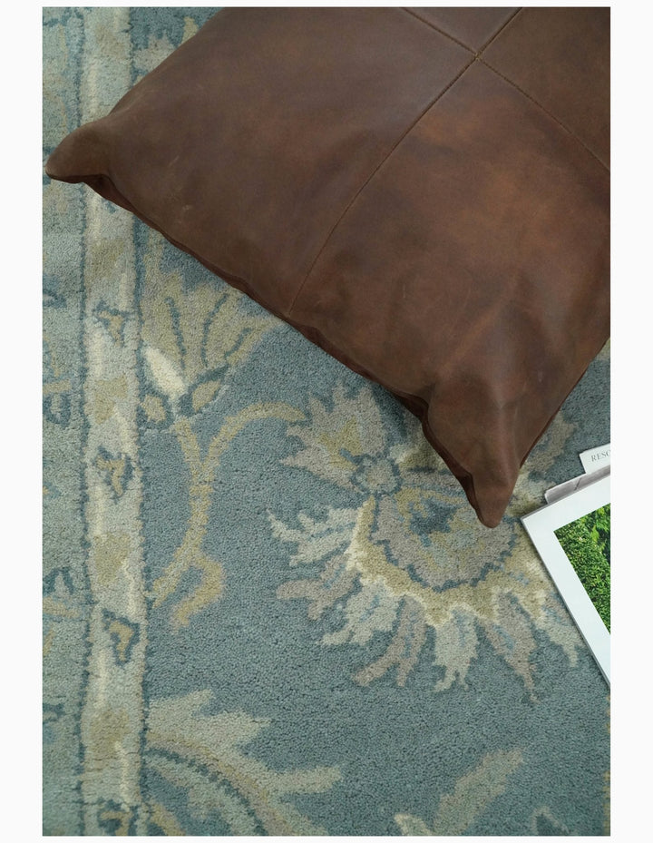 5x8 Handmade Classic Vintage Design Blue and Silver Wool Area Rug | TRDCP12158 - The Rug Decor