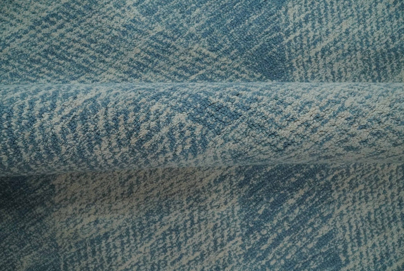 5x8 Ivory and Blue cross Checks style Hand Tufted Farmhouse Wool Area Rug - The Rug Decor