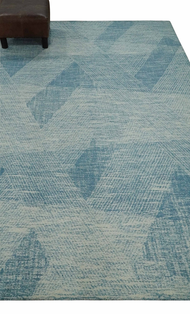 5x8 Ivory and Blue cross Checks style Hand Tufted Farmhouse Wool Area Rug - The Rug Decor