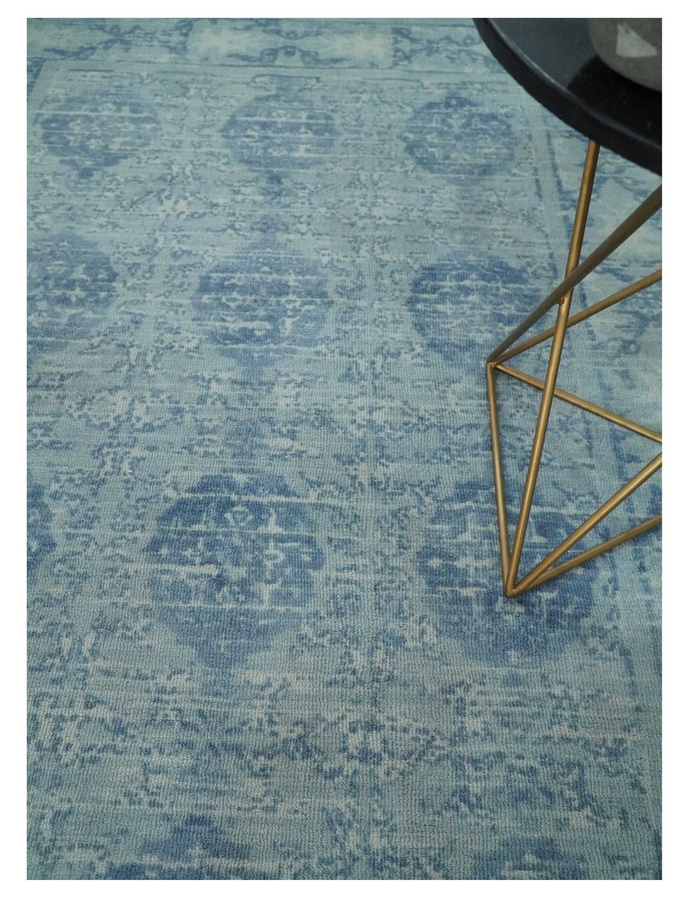 5x8 Ivory and Blue Traditional Ikat design Hand Tufted Wool Area Rug - The Rug Decor