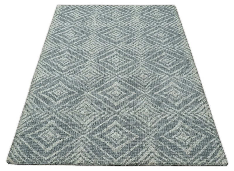 5x8 Ivory and Charcoal Geometrical Shapes Hand Tufted Farmhouse Wool Area Rug - The Rug Decor