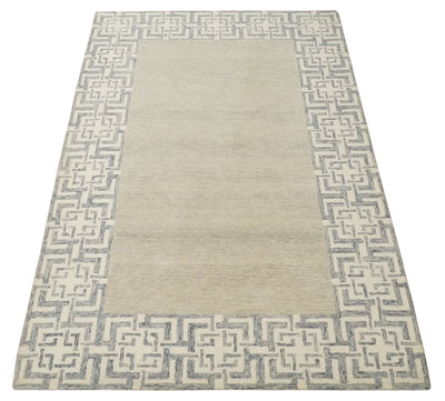 5x8 Ivory and Charcoal Geometrical Shapes Hand Tufted Farmhouse Wool Area Rug - The Rug Decor