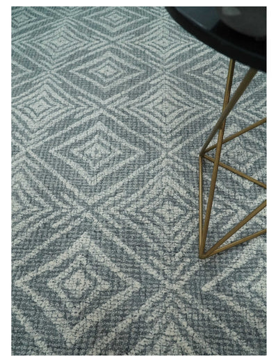 5x8 Ivory and Charcoal Geometrical Shapes Hand Tufted Farmhouse Wool Area Rug - The Rug Decor