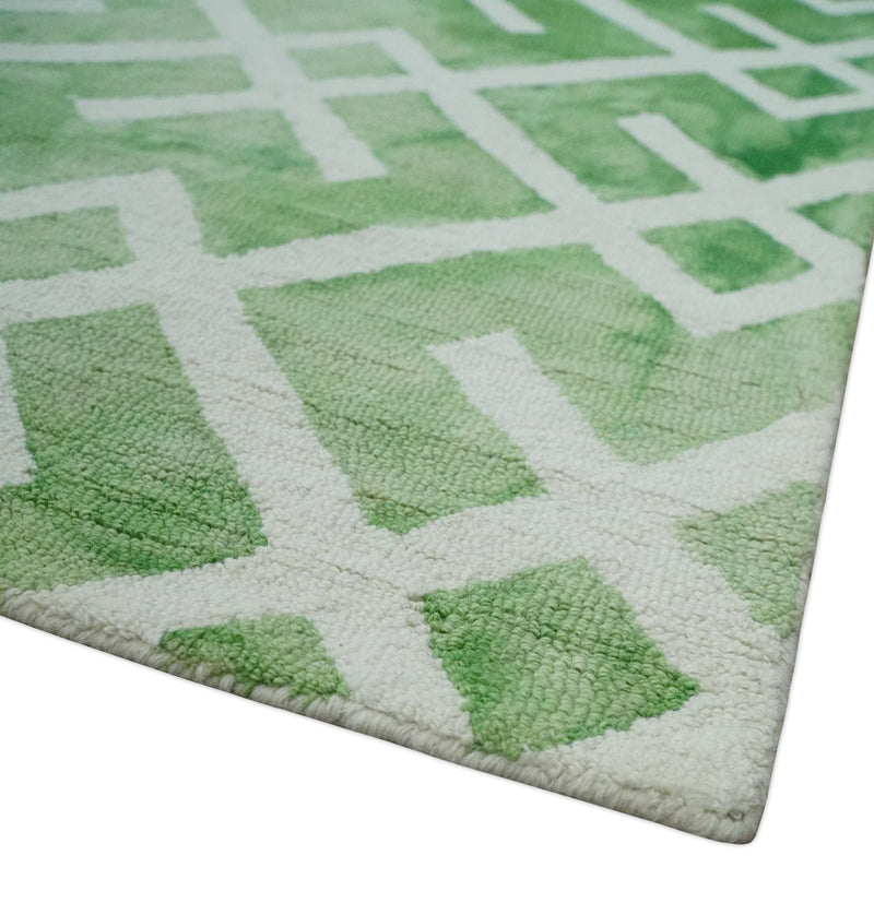 5x8 Ivory and Green Stripes Pattern Hand Tufted Wool Area Rug - The Rug Decor