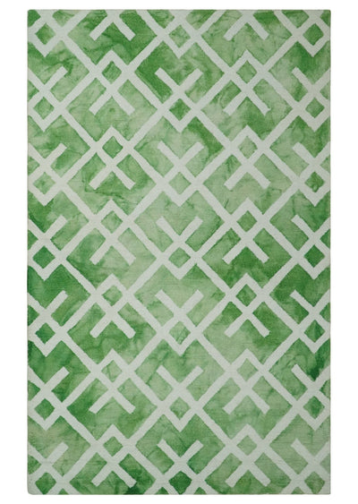 5x8 Ivory and Green Stripes Pattern Hand Tufted Wool Area Rug - The Rug Decor