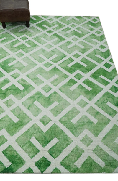 5x8 Ivory and Green Stripes Pattern Hand Tufted Wool Area Rug - The Rug Decor