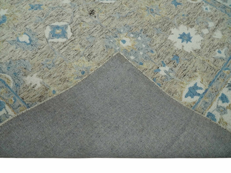 5x8 Ivory, Beige and Blue Traditional Hand Tufted Farmhouse Wool Area Rug - The Rug Decor