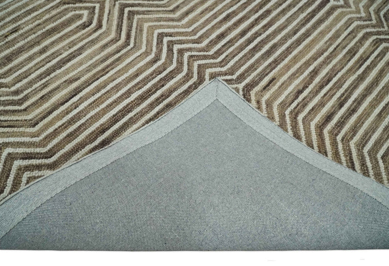 5x8 Ivory, Beige and Charcoal Stripes Hand Tufted Farmhouse Wool Area Rug - The Rug Decor