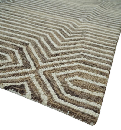 5x8 Ivory, Beige and Charcoal Stripes Hand Tufted Farmhouse Wool Area Rug - The Rug Decor