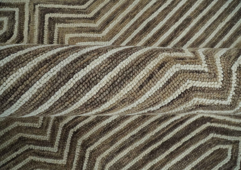 5x8 Ivory, Beige and Charcoal Stripes Hand Tufted Farmhouse Wool Area Rug - The Rug Decor