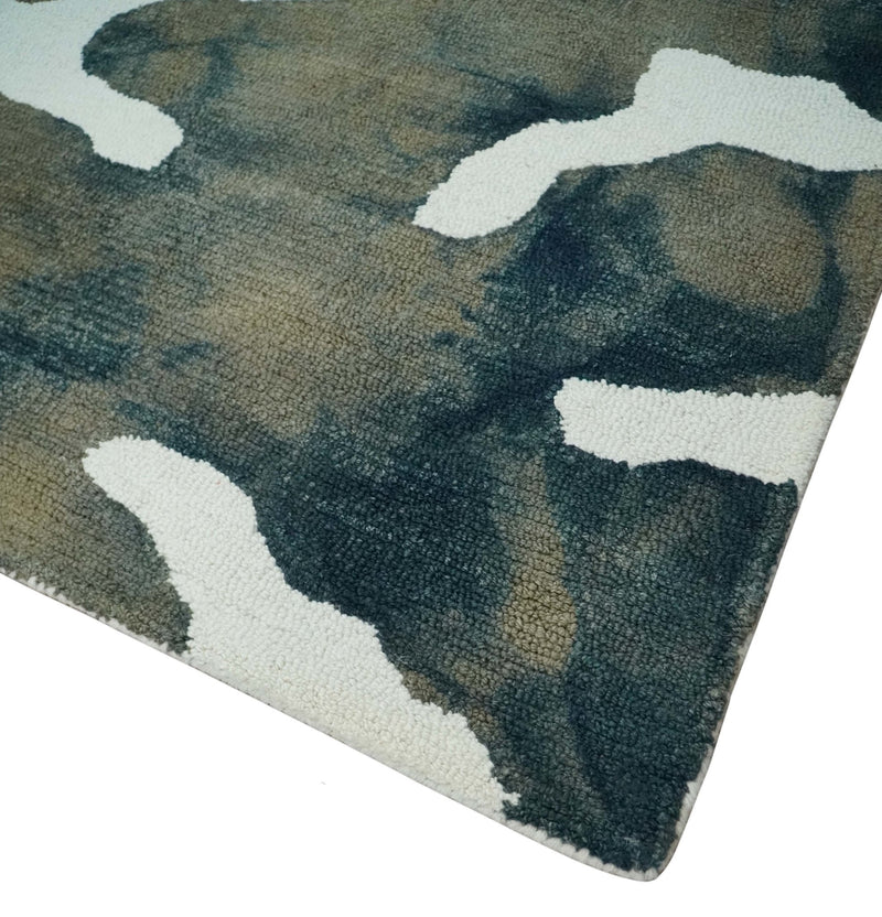 5x8 Ivory, Blue and Beige Abstract Hand Tufted Wool Area Rug - The Rug Decor