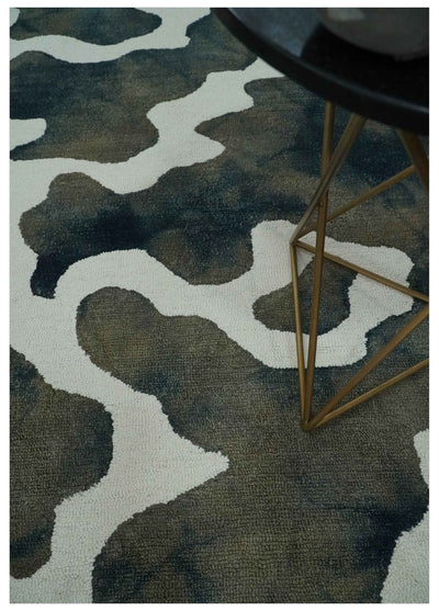 5x8 Ivory, Blue and Beige Abstract Hand Tufted Wool Area Rug - The Rug Decor