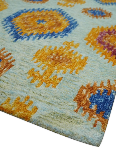 5x8 Ivory, Gold and Blue Traditional Ikat design Hand Tufted Wool Area Rug - The Rug Decor