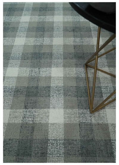 5x8 Ivory, Gray and Charcoal Checks style Hand Tufted Farmhouse Wool Area Rug - The Rug Decor