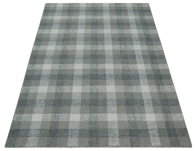 5x8 Ivory, Gray and Charcoal Checks style Hand Tufted Farmhouse Wool Area Rug - The Rug Decor