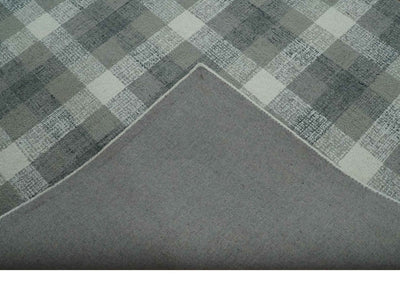 5x8 Ivory, Gray and Charcoal Checks style Hand Tufted Farmhouse Wool Area Rug - The Rug Decor