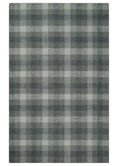 5x8 Ivory, Gray and Charcoal Checks style Hand Tufted Farmhouse Wool Area Rug - The Rug Decor