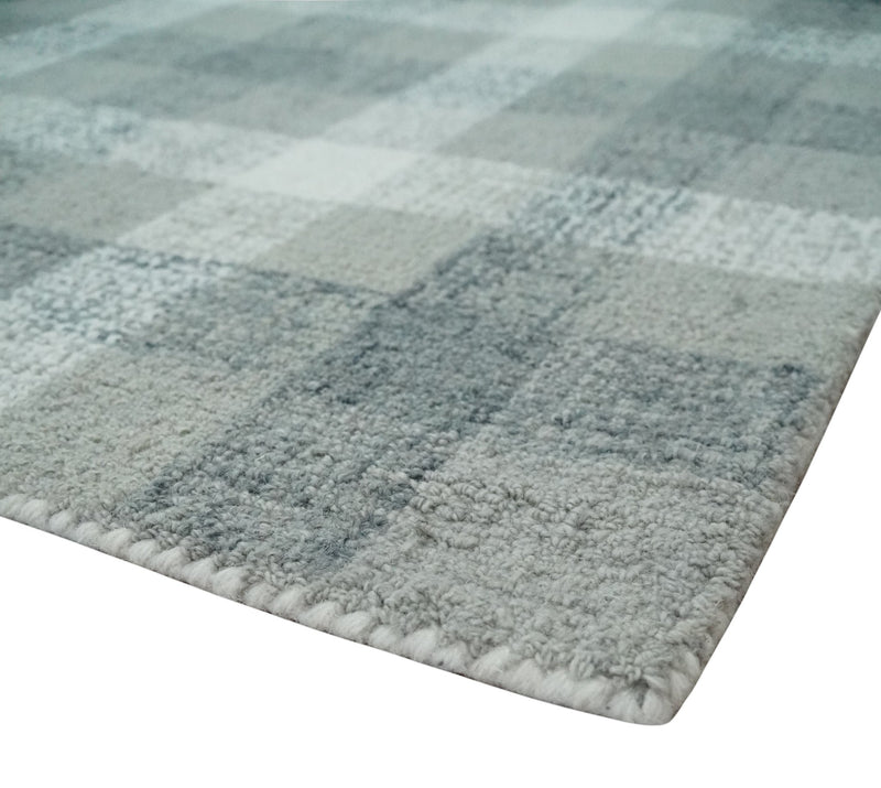 5x8 Ivory, Gray and Charcoal Checks style Hand Tufted Farmhouse Wool Area Rug - The Rug Decor