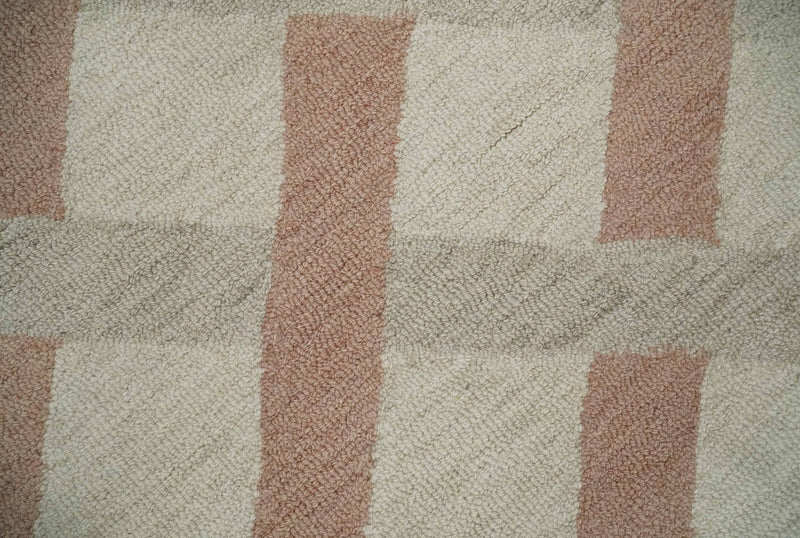 5x8 Ivory, Peach and Camel Geometrical Cross Pattern Hand Tufted Farmhouse Wool Area Rug - The Rug Decor