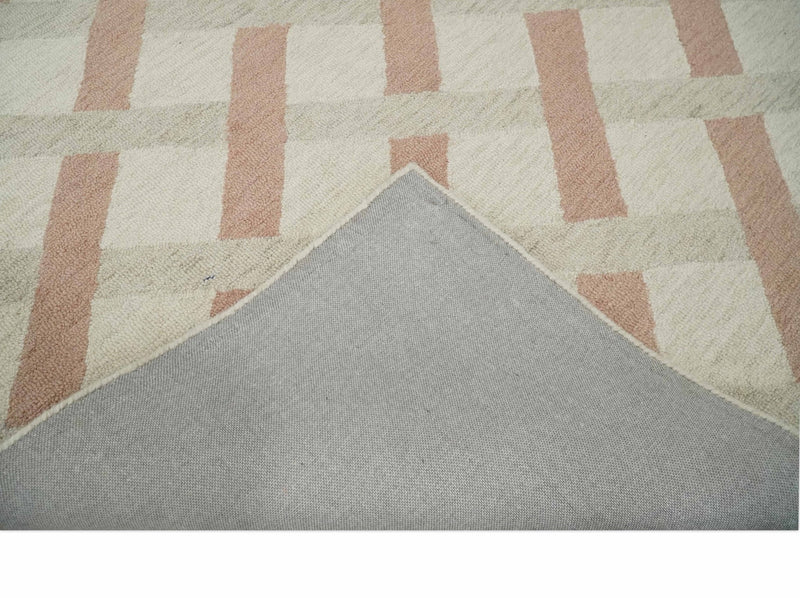 5x8 Ivory, Peach and Camel Geometrical Cross Pattern Hand Tufted Farmhouse Wool Area Rug - The Rug Decor