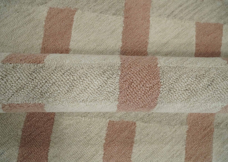 5x8 Ivory, Peach and Camel Geometrical Cross Pattern Hand Tufted Farmhouse Wool Area Rug - The Rug Decor