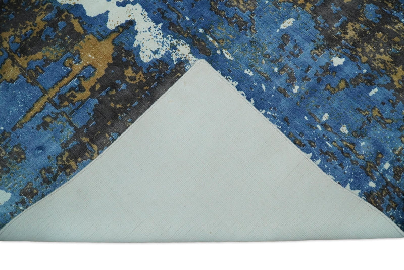 5x8 Modern Abstract Blue and Brown Rug made with Art Silk | QT3 - The Rug Decor