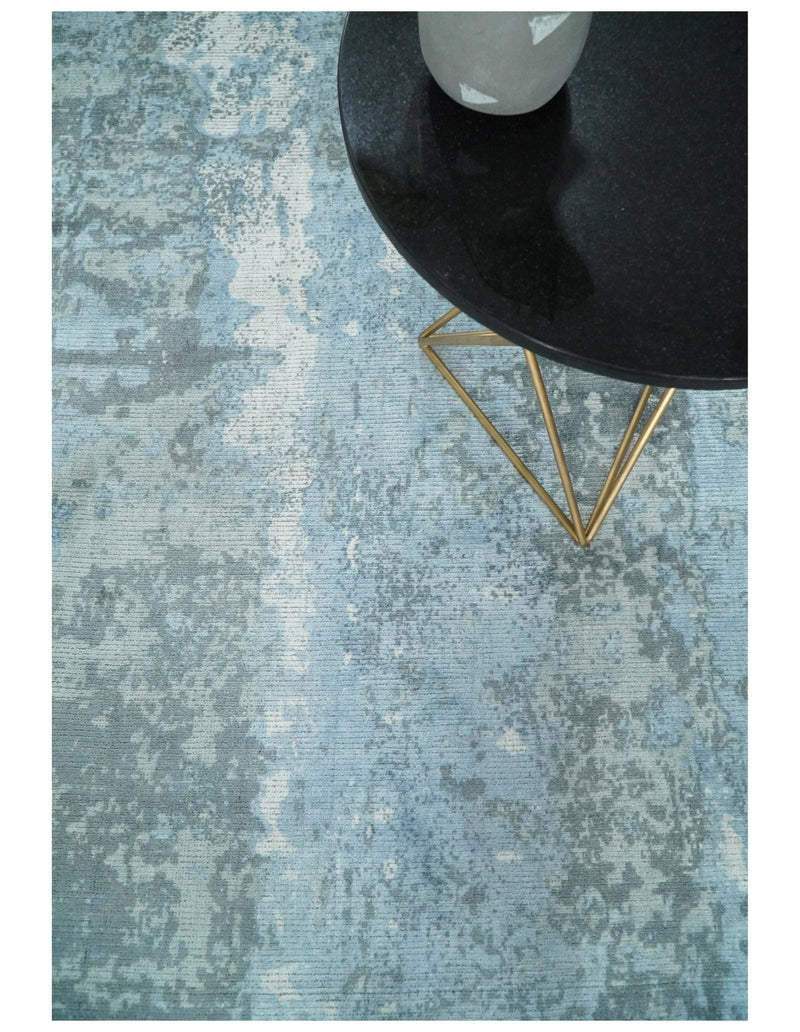 5x8 Modern Abstract Blue and Gray Contemporary Wool Area Rug | QT8 - The Rug Decor