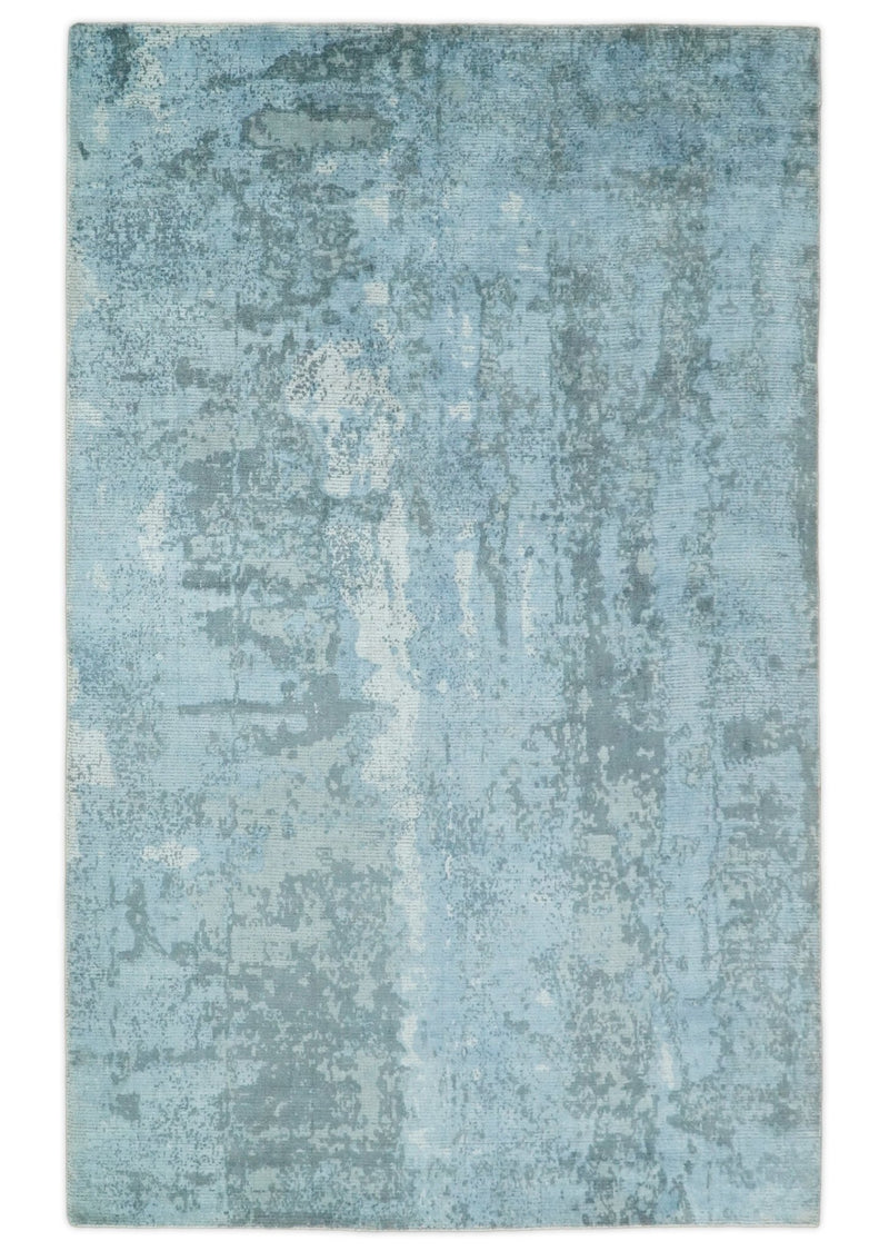 5x8 Modern Abstract Blue and Gray Contemporary Wool Area Rug | QT8 - The Rug Decor
