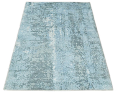 5x8 Modern Abstract Blue and Gray Contemporary Wool Area Rug | QT8 - The Rug Decor