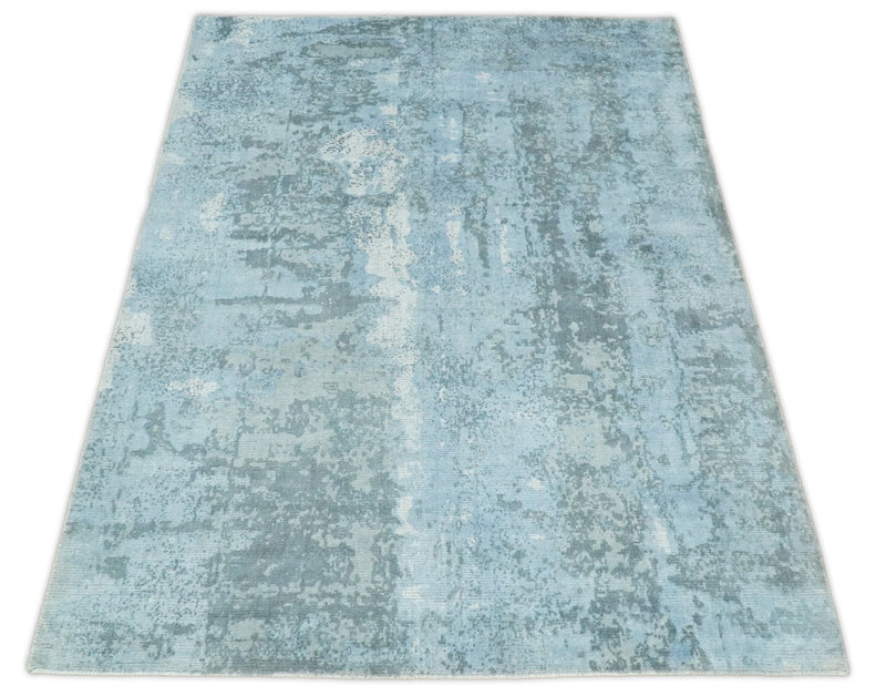 5x8 Modern Abstract Blue and Gray Contemporary Wool Area Rug | QT8 - The Rug Decor