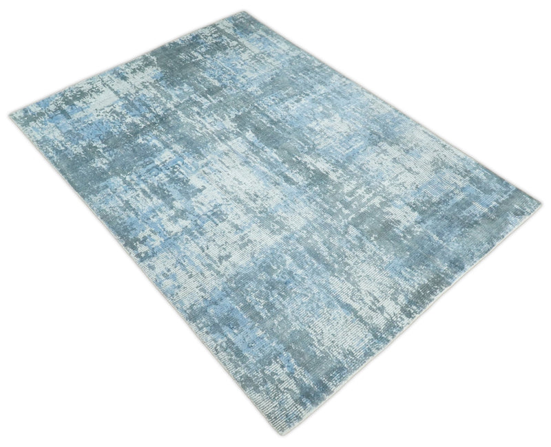 5x8 Modern Abstract Blue and Gray Rug hand made wool rug | QT9 - The Rug Decor