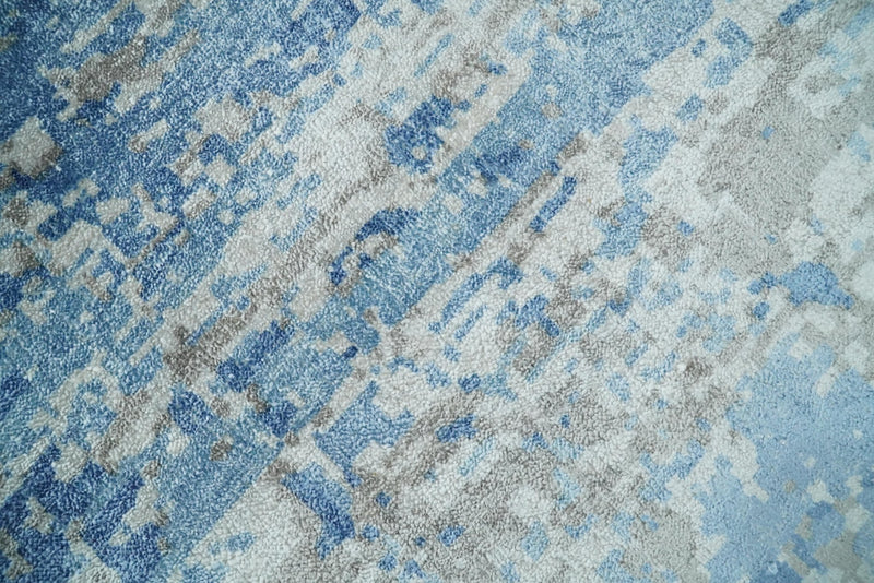 5x8 Modern Abstract Blue and Ivory Rug made with Bamboo Silk | QT12 - The Rug Decor