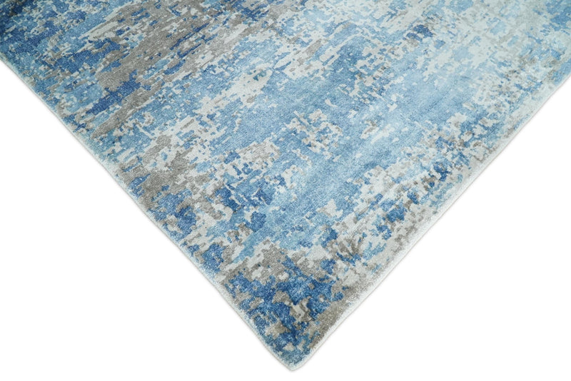 5x8 Modern Abstract Blue and Ivory Rug made with Bamboo Silk | QT12 - The Rug Decor