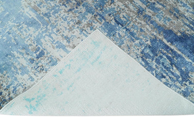 5x8 Modern Abstract Blue and Ivory Rug made with Bamboo Silk | QT12 - The Rug Decor