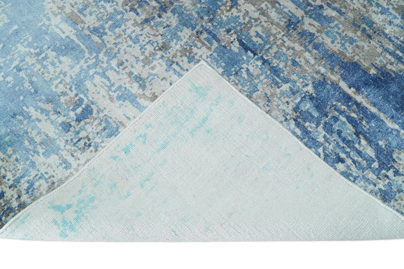 5x8 Modern Abstract Blue and Ivory Rug made with Bamboo Silk | QT12 - The Rug Decor