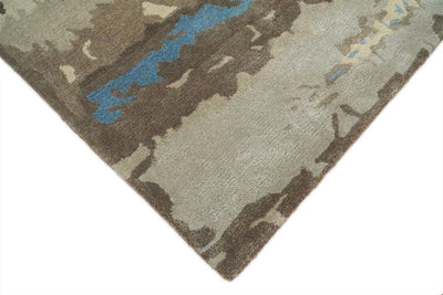 5x8 Modern Abstract Handmade Brown and Blue fine Wool art silk Area Rug - The Rug Decor