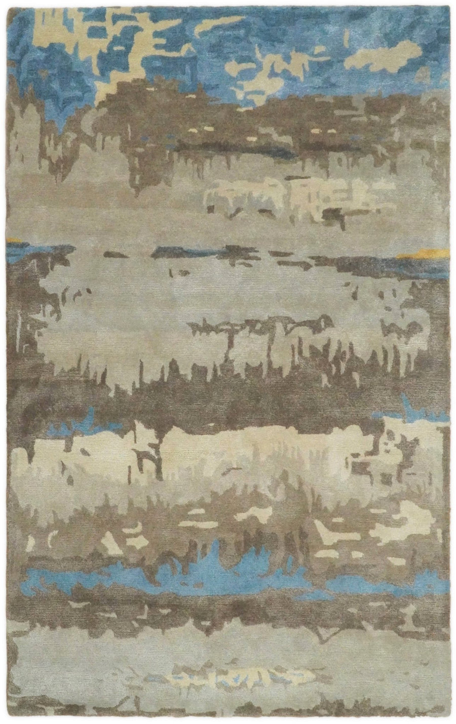 5x8 Modern Abstract Handmade Brown and Blue fine Wool art silk Area Rug - The Rug Decor