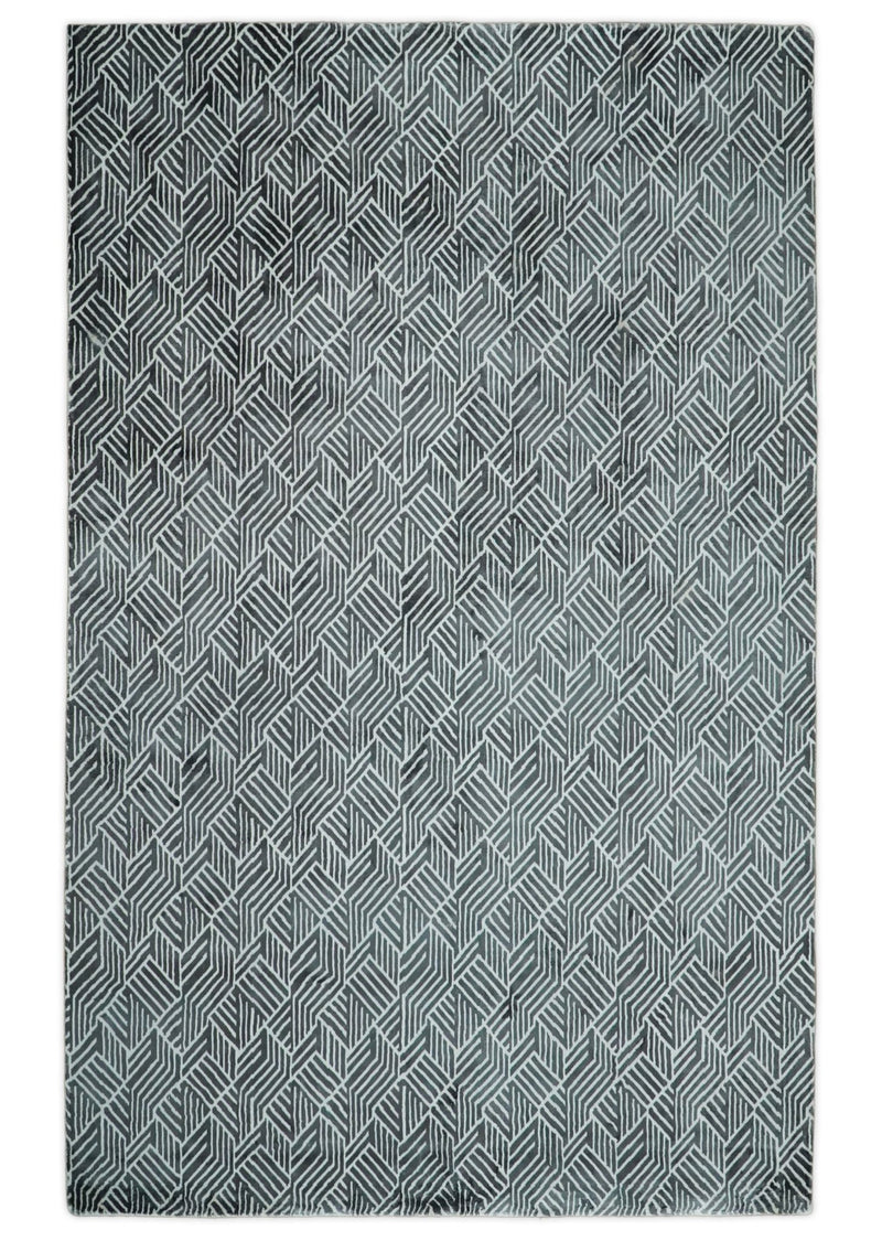 5x8 Modern Black and White Geometric Block Wool Blend Area Rug | QT11 - The Rug Decor